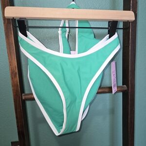 Emerald Green Bikini Set with White Trim (Set Of 2)